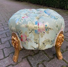 Panca pouf poggiapiedi pouf francese Luigi XVI placcato oro seta damascato...