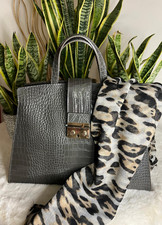 Borsa trapezio NINA donna grigia vera pelle mano e tracolla Genuine Leather Bag