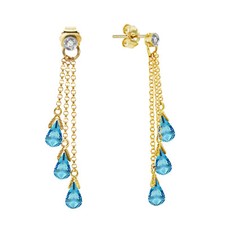 14K. ORECCHINO LAMPADARIO CON DIAMANTI E TOPAZIO BLU (oro giallo)