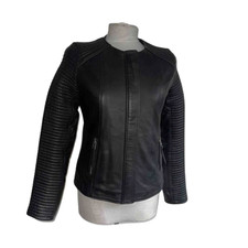 Boda Skins Giacca Pelle Donna 10 38 Nera Trapuntata Manica Biker Stile Moto