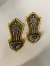 antica COPPIA ACQUASANTIERA GESU' MADONNA MARIA '900 bachelite VETRO metallo