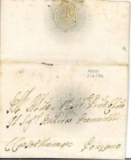 Prefilatelica timbro a secco CS. Assisi 21.6.1774 per Ponzano. Sigillo al retro