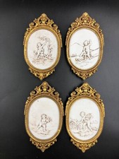 Quadro quadri 4 miniature ovale in porcellana 4 stagione cornice ottone vintage
