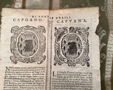 2 pagine storia STEMMA Capuano AMALFI del 1590 Cardinale S. Andrea AUTENT. RARE
