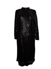 Vestito Couture Nero Longuette e Chic in Paillettes con Collo alla Coreana