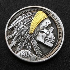 hobo nichel capo nativi americani copricapo teschio intagliato a mano moneta bufalo 1937