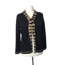 Cardigan in lana merinos e pelliccia da donna nero animalier beige 48 come nuovo