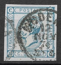 Regno 1863 - FALSO del 15c. litografico, tipo I usato (12). Interessante.