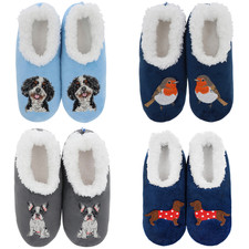Pantofole Snoozies Pairables disegni ricamati morbido pile sherpa taglie UK 3-9