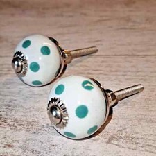 Set 2 Pomelli in Ceramica Dernae - Bianco, Turchese, Argento - Diametro 3 cm
