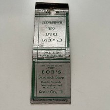 Bob's Sandwich Shop Granite City IL copertina libro di fiammiferi vintage SMB12-3