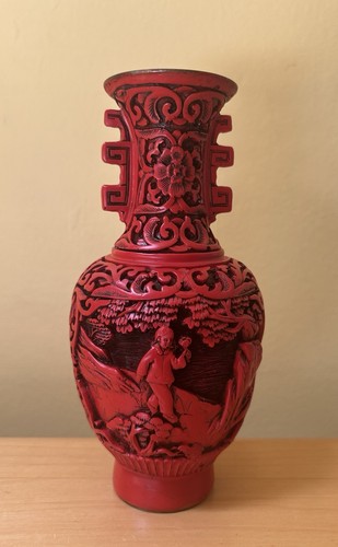 Vaso cinnebar intagliato lacca - vaso,