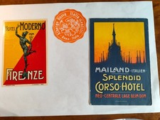 3 Etichetta Valigia Pubblicità Hotel Albergo di Roma Firenze e Milano