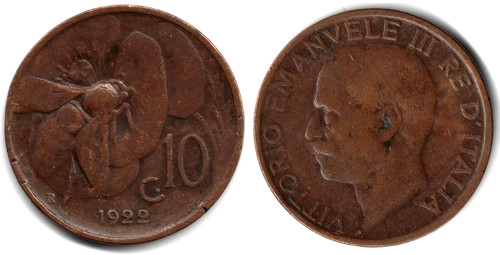 Italia centesimi 1922 - 10, centesimi,