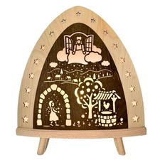 Lampada Da Terra LED Colorata Con Motivo Di Frau Holle Arco In Legno 30x32x6 Cm