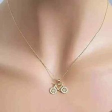 Ciondolo ciclo taglio tondo vera moissanite 0,50 ct placcato oro giallo 14 carati argento