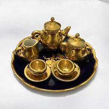 Miniature LE ROY LIMOGES Piccolo servizio da Caffè Porcellana Oro Blu anni 60