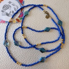 Collana Lunga 90 cm con Perline vetro Di Murano Cristalli Colore Blu Oro 💙...