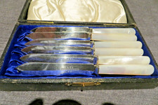 ANTICO SET 6 COLTELLI DA TÈ FRUTTA JOSEPH RODGERS MANICO MADREPERLA