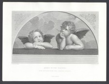 ANGELI DELLA MADONNA , di  RAFFAELLO, incisione su acciaio , 1874 + passepartout