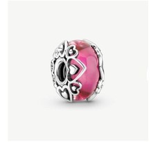 Pandora 791159C00 Charm Vetro di Murano Rosa con Cuori Nuovo Originale