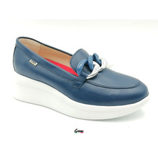 Scarpe donna Callaghan mocassino zeppa media pelle blu pacifico comode belle New