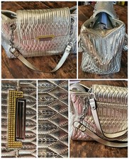 Borsa ? a mano ARGENTO paillettes FESTA sera FIBBIA strass CATENA vintage 