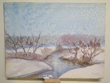 DIPINTO VINTAGE FIRMATO PAESAGGIO INVERNALE NEI BOSCHI NEVE ALBERI INNEVATI P26