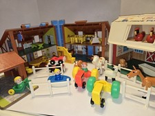 Vintage Fisher Price casa famiglia, fienile e silo con animali e accessori 
