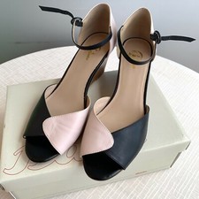 Sandali Bicolore con Zeppa BATA 40 EU Vera Pelle Nero/Beige Spuntati