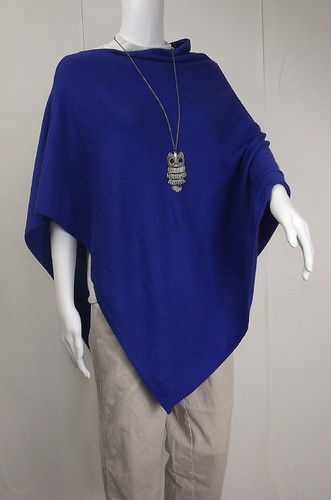 Cashmere poncho royal blu cape - blu,