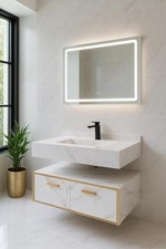 WITIT SET COMPLETO MOBILE BAGNO SOSPESO IN LEGNO BC011 DA 90 CM BIANCO ORO