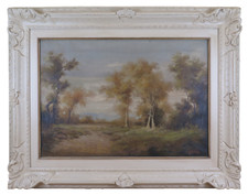 QUADRO AD OLIO PAESAGGIO DI CAMPAGNA CORNICE CLASSICA LEGNO DIPINTO GRANDE S0