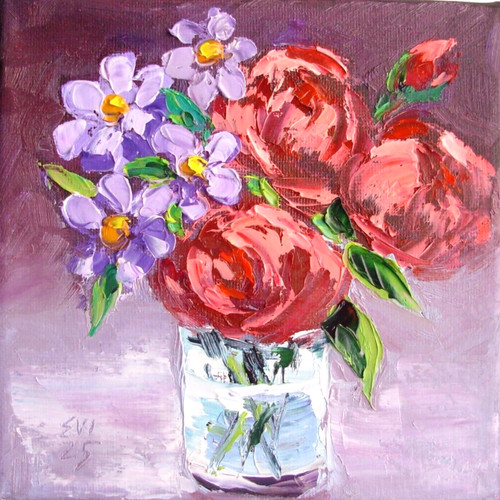 Peonia vaso dipinto olio - in,