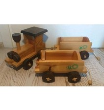TRENO/TRENINO IN LEGNO-LOCOMOTIVA+2 VAGONI-ANNI 70'/80'-WOODEN TRAIN-OLD VINTAGE