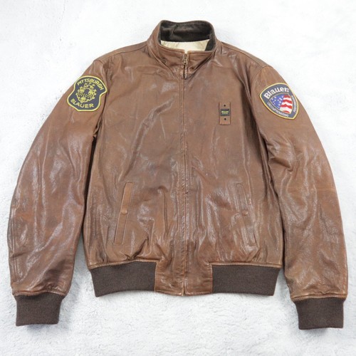 Giacca pelle vintage blu - giacca,
