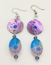 ORECCHINI MANDALA STELLE PIANETA  dischetto madreperla VIOLA decoupage boho chic