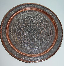 PIATTO IN RAME MASSICCIO STAGNATO  FINEMENTE CESELLATO PERSIANA DI QUALITA'