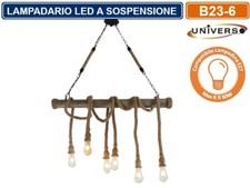 LAMPADARIO A SOSPENSIONE COUNTRY IN CORDA CANAPA BAMBU 6 ATTACCHI E27 MAX 360W