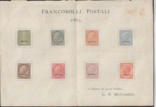 (U207)  Regno 1863 Foglietto Saggi Menabrea Serie Completa