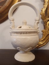 antico scaldino ceramica maiolica XX mascherone satiro primo 900 bianco