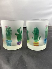 Coppia di Bicchieri Smerigliati Vintage Culver Glass Fun Cactus Design