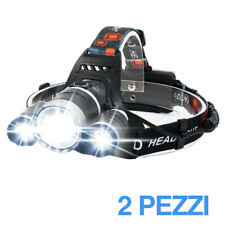 2PZ TORCIA LAMPADA FRONTALE LED RICARICABILE 3 LED 5000 LUMEN CREE T6 R5 RJ3000