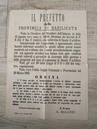 Potenza 1885 prefetto della - 1885,