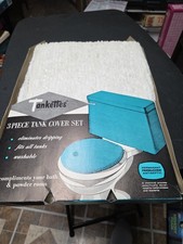 Set copri serbatoio vintage 3 pezzi copri wc bagno anni 70 bianco peluche scatola aperta