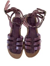 Sandali Donna Alla Schiava Estate Vera Pelle Colore Viola N.40 Made In Italy