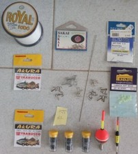 Kit n. 61 Articoli per la pesca Ami, Bombarde, fili, girelle, canna, ...