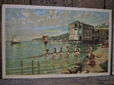 POSILLIPO PALAZZO DONN' ANNA CARTOLINA NV PITTORE CARELLI ACQUERELLO BARCHE- M1