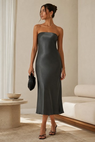 Elegant strapless midi dress - strapless,