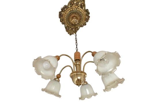 Lampadario ottone legno - lampadario,
